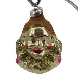 VTG Gimbels Glass Clown Head Gold Glitter Christmas Ornament Holiday Xmas Retro